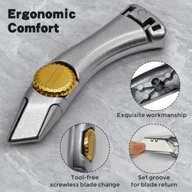 4 Pcs Silver Fixed Blade Roofing Knives with Replacement Blades, Vinyl Drywall Knife Utility Cutter for Drywall, Vinyl, Carpet, Roofer's Tool Set with Holster and Belt Clip