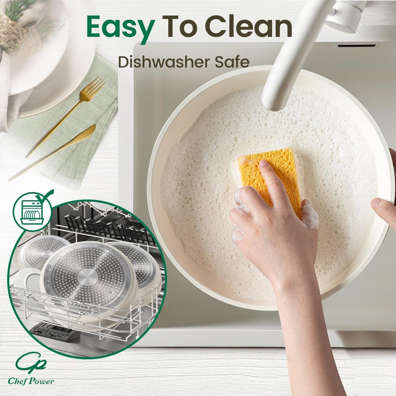 Chef Power Ceramic Cookware Set Non Toxic with Detachable Handles,