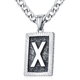 XIRUVE Men's Women's Stainless Steel Letter A to Z Square Retro Style Pendant Initial Necklace with 6 mm Wide Curb Chain Length Adjustable, Stainless Steel