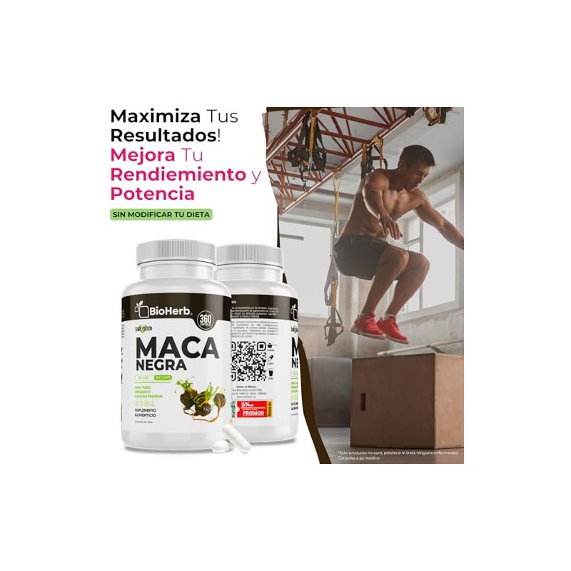 BioHerb® | Maca Negra 100% Pura con 360 Capsulas, Extremadamente