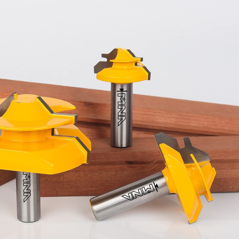 MNA 45 Degree Lock Miter Router Bit 3-Piece Set, for