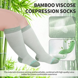 UISLII - Calcetines de compresión de talla grande para mujer y hombre, 5 pares, 20-30 mmHg, ancho extra, de viscosa, para pantorrilla y rodilla, para favorecer la circulación (Patchwork-XL)