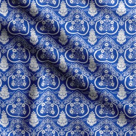 Soimoi Damask Printed, Cuddle Minky Fabric, Sewing Fabric by The Meter 56 Inch Wide, Decorative Plush Soft Fabric, Baby Garments, Toys and Blankets, White & Blue