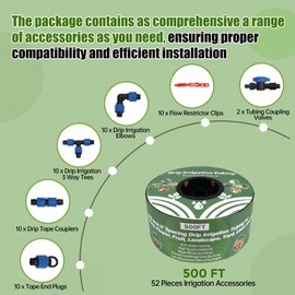 500FT 5/8 Inch 16 Mil Drip Tape Irrigation Kit, 6" Spacing Roll 16 Mil Drip Tape Irrigation, Durable Reinforced PE Material Anti-Bird Pecking Silver Anti-Burning Seedlings Drip Irrigation System