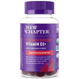 New Chapter Organic Vitamin D3+ Gummies – 52% Less Sugar§, 1,000 IU USDA Organic Vitamin D, ONE Daily Gummy for Strong Bones & Muscle Function, Non-GMO, Gluten Free, Mixed Berry Flavored, 60ct