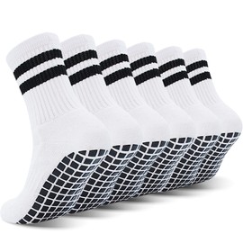 ELUTONG Youth Grip Soccer Socks Kids Athletic Sports Crew Sock for Football Basketball Indoor Boys 6 Pack