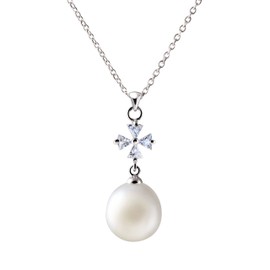 Franki Baker 925 Sterling Silver Statement White Baroque Pearl & CZ Crystal Cross Detail Pendant Necklace Length: 55cm.