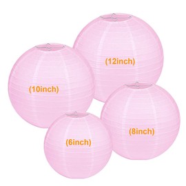 LIHAO Pink Paper Lanterns for Weddings, Birthdays, Parties and Events, 4 Size - 10PCS (6"/ 8"/ 10" /12")