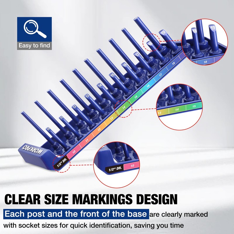 WORKPRO Socket Organizer Set, 8PC Socket Holder, 1/4", 3/8", 1/2"