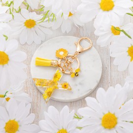 MWOOT Initial Letter X Keychain Resin Alphabet Keyrings,Yellow Petals Gold Foil Key Ring Charm with Daisy Bee Tassel Pendant,Key Chain for Women's Gift Ideas Wallet Purse Bag Handbag Decor(X)