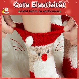 HSYTEK Christmas Socks Women's Christmas Socks, Christmas Socks Cuddly Socks Women 39-42, Funny Christmas Socks Cuddly Warm Winter Socks with Santa Claus Cartoon Pattern, red