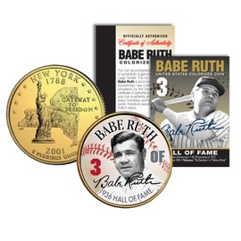 BABE RUTH Hall of Fame Legends Colorized New York Quarter Gold Plated Coin