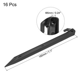 sourcing map Tent Stakes Plastic 30cm/12 Inch Lightweight Ground Pegs with Hook for Outdoor Beach Camping Canopy Tarp, Black 16Pcs