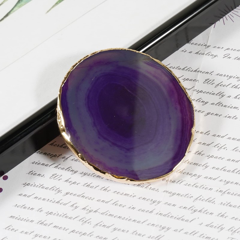 Soulnioi Purple Coaster Onyx Tablet Crystal Agate Coaster with Gold