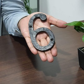 Cerus Rustic Black Hammered 5.5 Cast Iron House Numbers for Outside - Address Sign Mailbox Numbers - Modern Mailbox Outdoor Wall Decor, Address Plaque for Elegant House Address Signs (Number 6)
