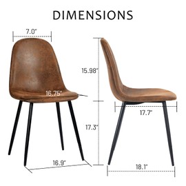 FurnitureR Dining Chairs Set of 4, Fabric Suede Dining Room Side Seating, Kitchen Chairs with Metal Legs for Living Room, Dark Brown