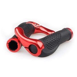 VOANZO Bicycle Handlebar Grips, Ergonomic Design Rubber MTB Mountain Bike Handlebar Grips with Handlebar Ends Horns, Comfortable Protection (Black + Red)