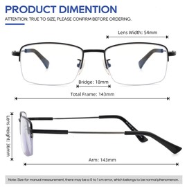 SOPHILY Progressive Multifocus Reading Glasses Men Lightweight Titanium Arm No-line Trifocal Readers for Near Range, Half Frame Black, 1.50