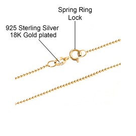 925 Sterling Silver Italian Solid Bead Ball Dog Tag Chain Necklace - 18K Gold Plated Bead Ball Chain Necklace Comes with Gift Box for Women & Men - Made in Italy (28, 1.5mm)