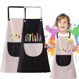 XSYKJGS Children's Painting Apron, Set of 2, Children's School, Adjustable 6-10-12 Years, Cooking Apron Children, Black and Grey