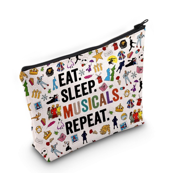 Broadway Acting Gifts Eat Sleep Musicals Repeat Cosmetic Bag Musical Theatre Gift, Off-white, MUSICALS REPEAT UK