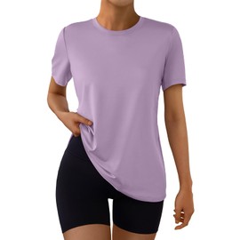 AUTOMET Women's Workout Tops Short Sleeve Gym Shirts Summer Athletic Yoga Tshirts Loose Fit Casual Clothes 2025 Purple L