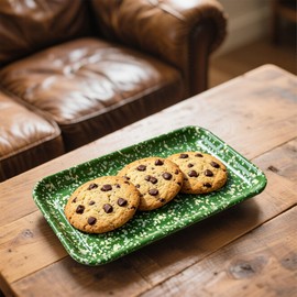 Quorvynne 8.6 * 4.9 Inch Enamel Plates Enamel Roasting Pan Salad Plates Speckled Enamelware Serving Trays for Party, Dinner, Outdoor, Picnic, BBQ, Butter (RectangleGreen, 8.6 * 4.9 inch)