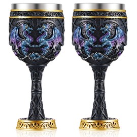 Jinei 2 Pcs Medieval Cups and Goblets Dragon Wine Goblet Chalice Goblet 7 oz Resin Dragon Cup Gothic Wine Glass Romantic Stainless Steel Drinking Cup for Medieval Party Decorations(Antique)