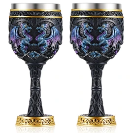 Jinei 2 Pcs Medieval Cups and Goblets Dragon Wine Goblet Chalice Goblet 7 oz Resin Dragon Cup Gothic Wine Glass Romantic Stainless Steel Drinking Cup for Medieval Party Decorations(Antique)