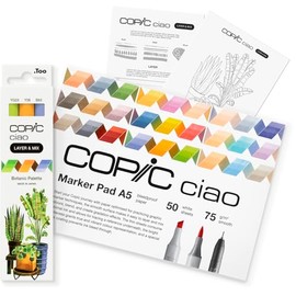 Copic Ciao Layer & Mix Starter Set Botanic, Marker Set with 3 Different Colours, Marker Paper and Drawing Template for Tracing, Includes Learning Exercise Sheet