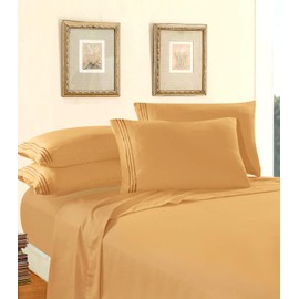 Elegant Comfort Luxury Soft 1500 Thread Count Egyptian 4-Piece Premium Hotel Quality Wrinkle Resistant Coziest Bedding Set, All Around Elastic Fitted Sheet, Deep Pocket up to 16inch, Full, Camel/Gold