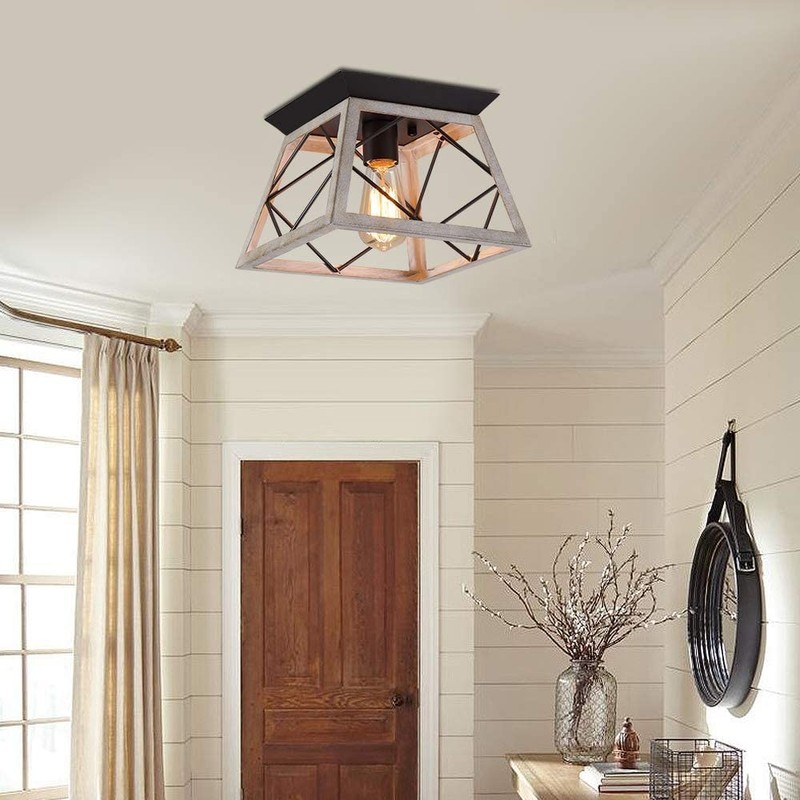 Q&S Rustic Farmhouse Ceiling Light Fixture Flush Mount Vintage Ceiling