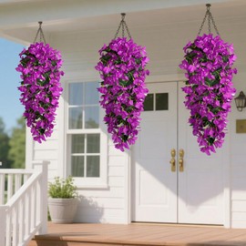 RioBeryo Artificial Fake Hanging Flowers for Outdoors Decorations - 2 Bundles Uv Resistant Faux Plants Outdoor Indoor Planter Decor for Balcony Yard Porch Garden Patio Home Decor (Purple)