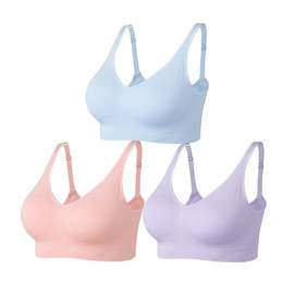 Amazingjoys Non Wired Bras for Women Seamless Wireless Bras with Removable Pads 3 Pack,Pink+blue+orange,L