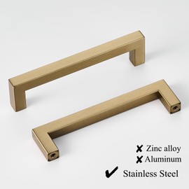 Aibeli 10 Pack 5 Inch (Center to Center 5in) Champagne Cabinet Pulls Square Drawer Handles Cupboard Handles Modern Stainless Steel Cabinet Handles