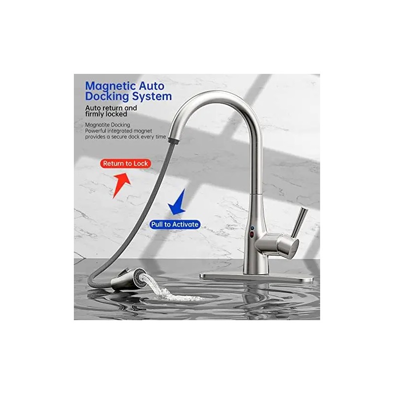 GOESMO Modern Touchless Kitchen Faucet Pull Sprayer Adjustable Water Flow
