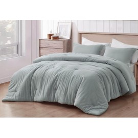Chezmoi Collection Breeze 2-Piece 100% Cotton Muslin Twin XL Comforter Set, Light Blue-Gray Soft Washed Cotton Gauze Comforter, Lightweight Breathable Reversible 240GSM Fill Summer Bedding