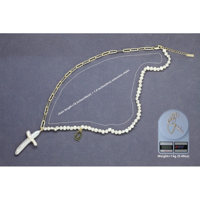 Cross Pendant Freshwater Pearls Alphabet Necklace Sterling Silver 18K Gold