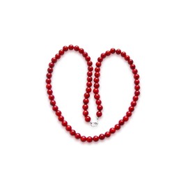 Vifaleno Natural Red Coral Necklace Round 4mm with 925 Silver Lobster Clasp 17", Coral and Sterling Silver, Coral 925 silver.