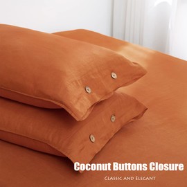 S VICTORY SYMBOL 100% Organic Linen Pillowcases 20"x30" Set of 2,French Natural Linen Pillow Cases Coconut Buttons Closure Flax Pillowshams Caramel,GOTS Certified,Standard(Queen) Size