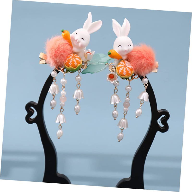 IWOWHERO 2Pcs Rabbit Hairpin with Dangle Tassel Cute Bunny Hair