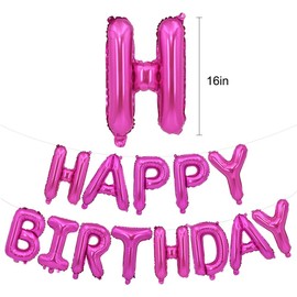 TONIFUL 16 Inch Hot Pink Happy Birthday Balloons Banner Foil Letters Sign Mylar Balloons Bunting Reusable Ecofriendly Material for Birthday Decorations Party Supplies for Girls Boys Kids & Adults