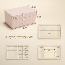 LAMU Jewelry Box for Women,Waterproof & Dustproof No Cracking Jewelry Case with Mirror,Imitation Leather Plastic Organizer for Earrings Rings Necklace Bracelet