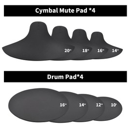 Drum Mute Pads, Cymbal Silencers Set, 12-Piece Drum Dampeners Kit with Cymbal Pad + Drum Pads + Drumstick, Compatible with 10''/12”/14”/16” Drums