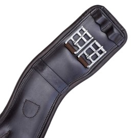 Exion Dressage Girth– Anatomical Leather Girth with Soft Calfskin Padding | Enhanced Comfort & Freedom Elbow Design for Movement | Havana- Leather Padding- 24 Inch/ 60 Cm