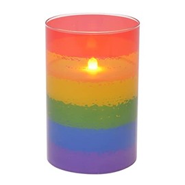 Mark Feldstein & Associates Rainbow Flameless LED Inspirational Pride Glass Pillar Candle, 4 x 6 Inch