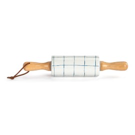 Demdaco Rolling Pin For Cooking and Baking, 9 Inch Ceramic Stoneware With Wooden Handles, Plaid