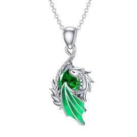 LONAGO Dragon Birthstone Necklace Wyvern Dragon Pendant Necklace Gift for Women (May - Emerald)