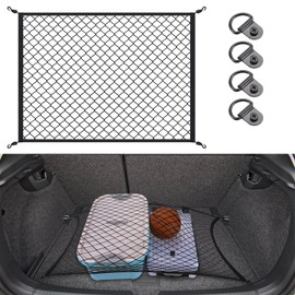 Kaskawise Cargo Net for SUV,Car Truck Net Organizer with ABS Hooks,39.3"x31.5" Stretch to 78.7"x63" Elastic Small Cargo Net,Cargo Mesh Truck Bed Net for Car,Truck,Road Trip Essentials