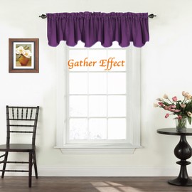 Turquoize Blackout Curtains Scalloped Valances Short Curtain Panels for Kitchen(52" x 18" inches, Plum Purple, 2-Packs)